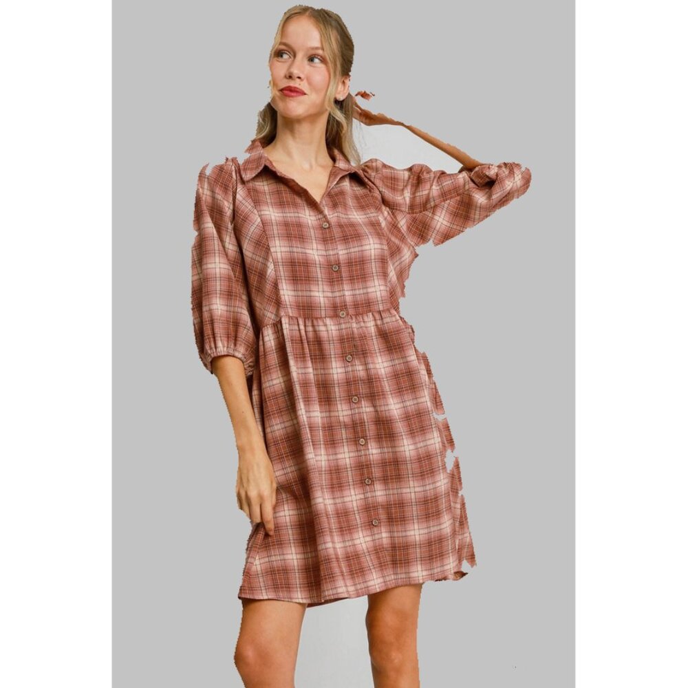 Umgee Sz. M The Mona Puff Sleeve Button Up Mini Dress